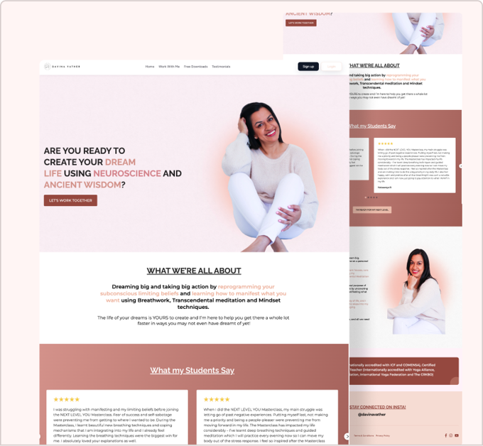 Davina Vather website built with ezycourse