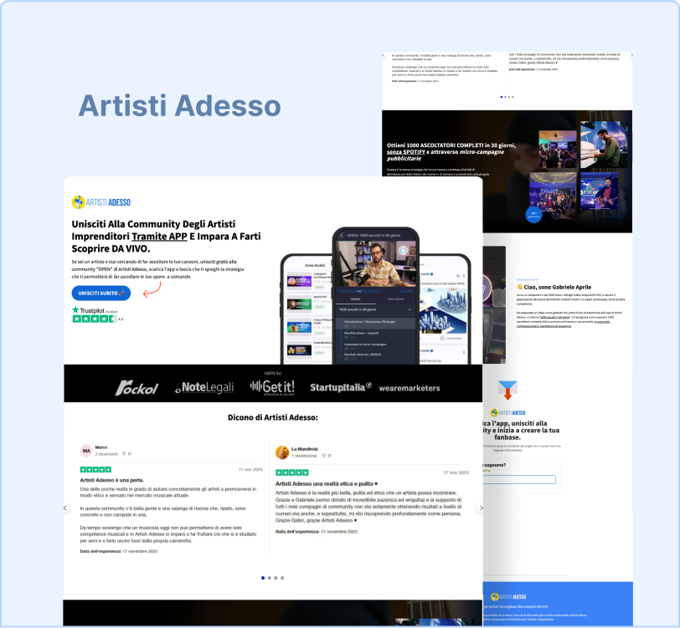 Artisti Adesso website built with ezycourse