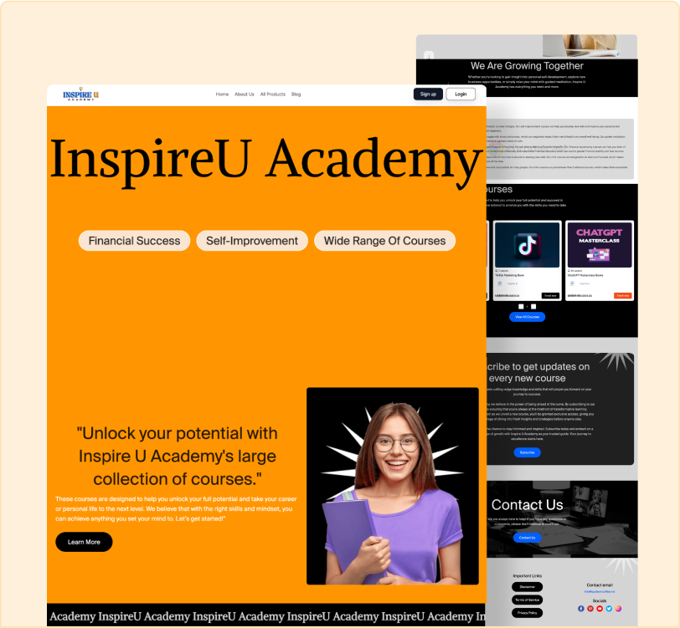 InspireU Academy website built with ezycourse