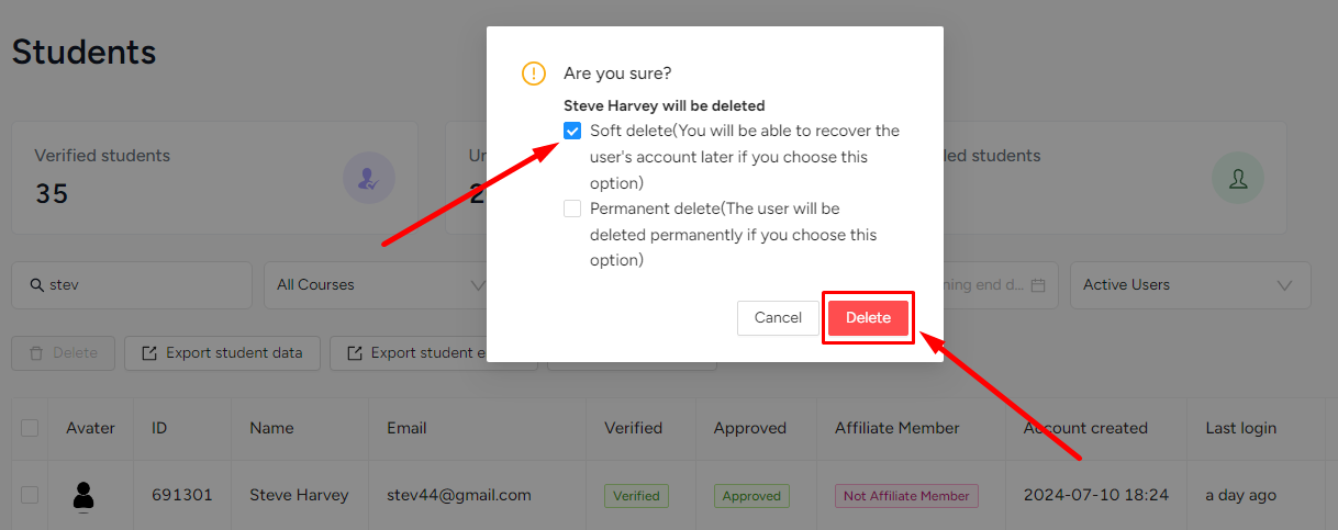 Soft & Permanent Student Deletion