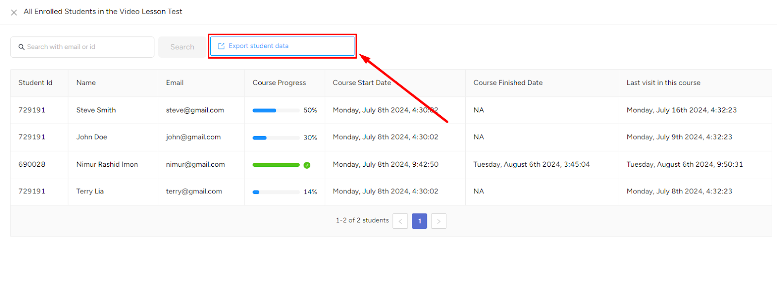 Export Student Progress Report