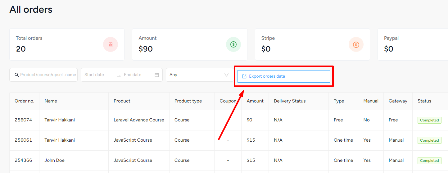 Export Checkout Statistics & Order History