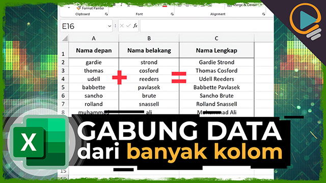 Menggabungkan kolom atau data teks dari kolom yang berbeda di Microsoft Excel