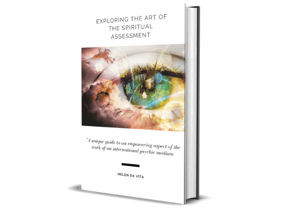 book cover exploring the art of the spiritual assessment with coloured eye with images inside