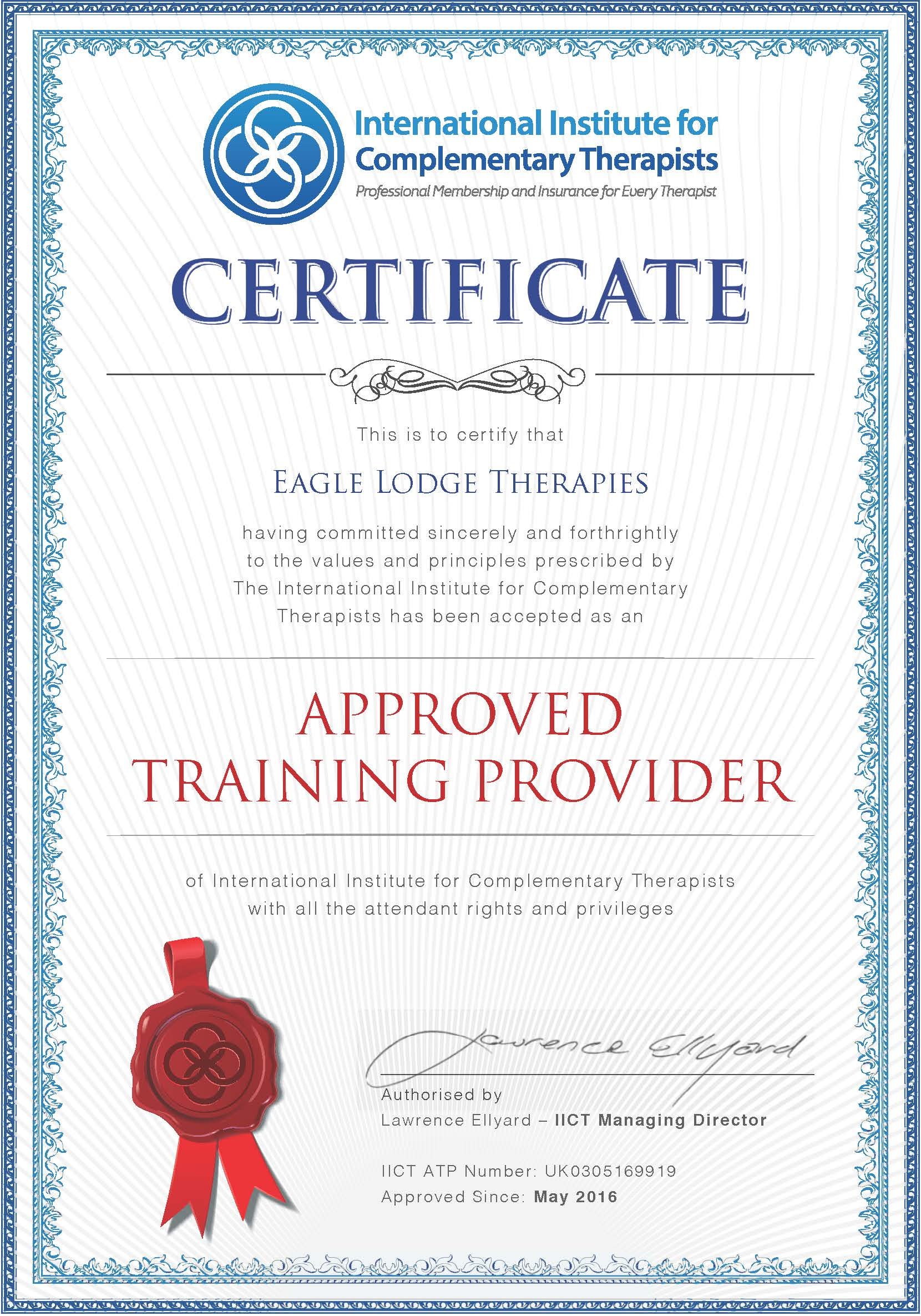 iict certificate approved training provider
