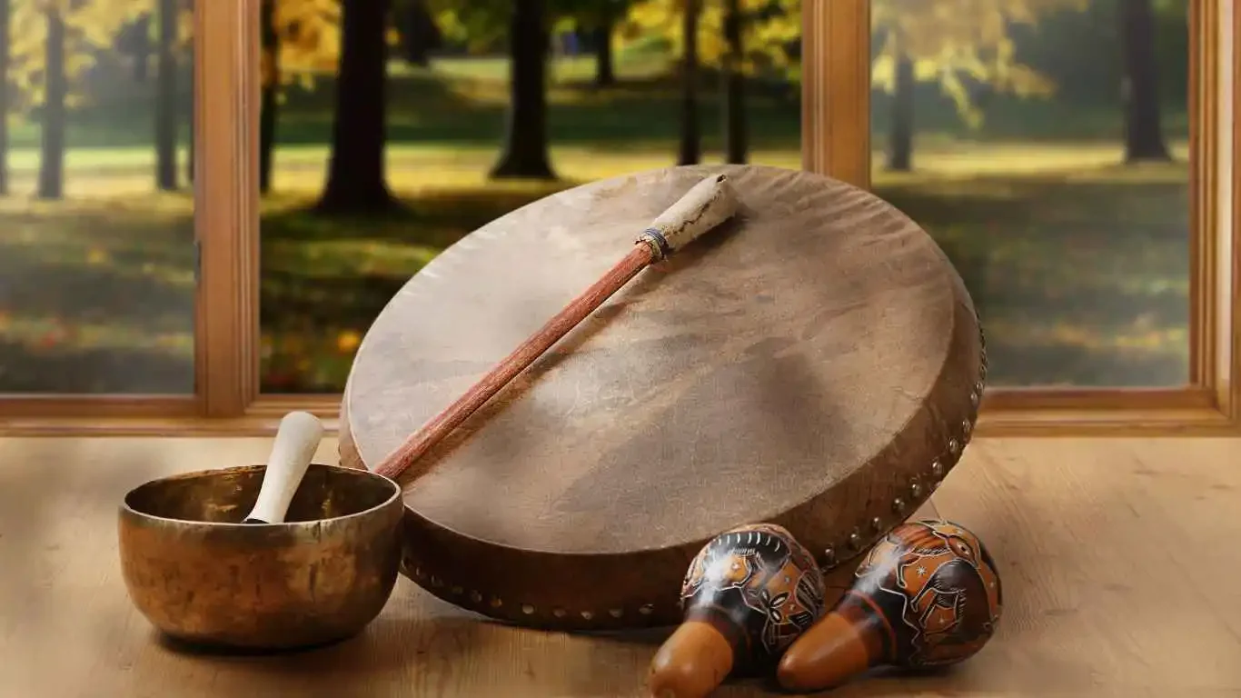 shamanic drum, rattles and singing bowl